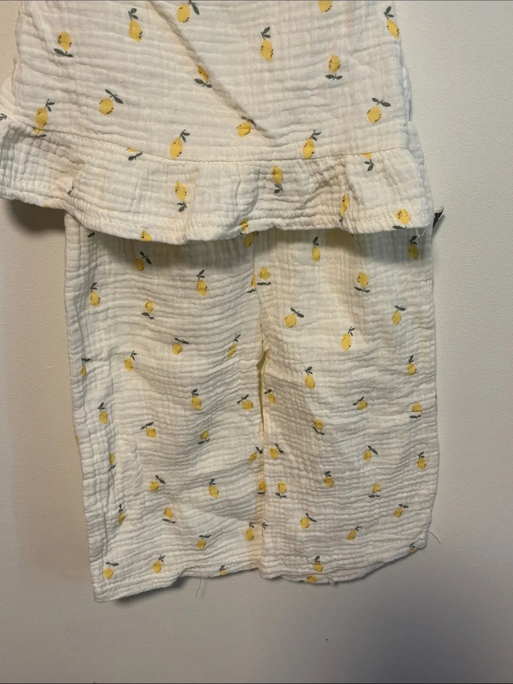 Girls White Lemon Print Matching Set - Short Sleeve Top & Pant